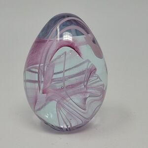 OBG Pink Egg Swirl Paperweight Signed 1992 Vintage 3.25" Ornamental Blown Glass